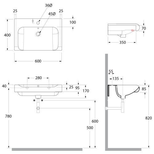 Mosdó, KERASAN INKA Mosdó 60x40 cm fehér : 341101 Sapho