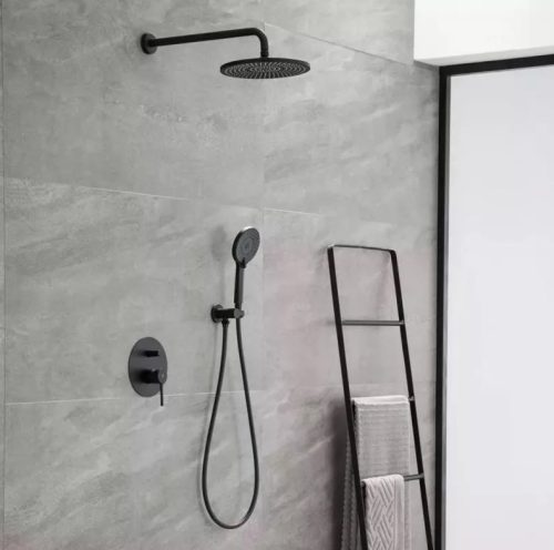 Falba süllyesztett csaptelep, Arezzo design Palmfield zuhanyszett, fekete AR-1160BL