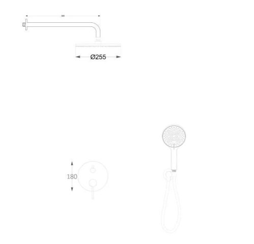 Falba süllyesztett csaptelep, Arezzo design Palmfield zuhanyszett, fekete AR-1160BL
