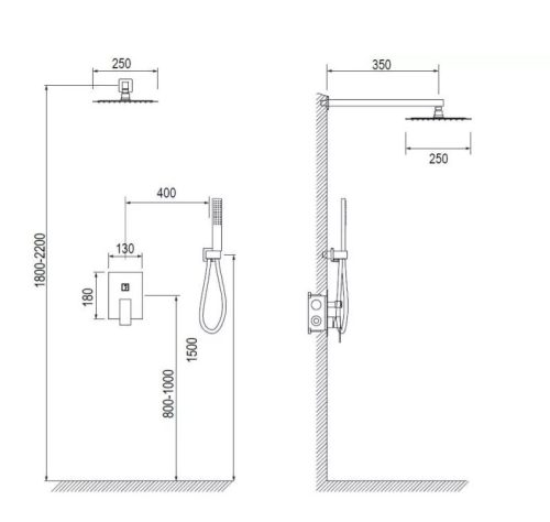 Falba süllyesztett csaptelep, Arezzo design Rockfield zuhanyszett, fekete AR-9960BL