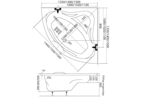 Hidromasszázs kád, M-Acryl Rita  135x135, Wellness Premium 24 fúvókás elektronikus