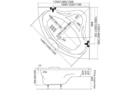 Hidromasszázs rendszer, M-Acryl Rita  140x140, + 10 fúvókás pezsgőfürdő