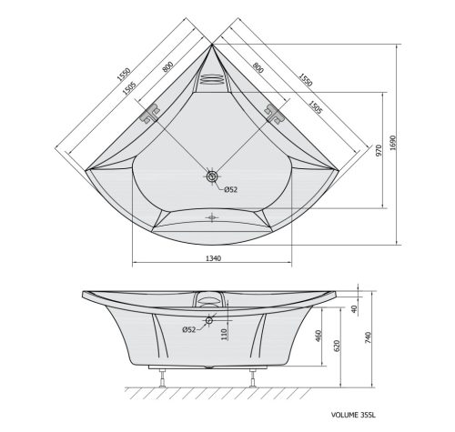 Kád, POLYSAN BERMUDA kád 155x155x47 : 33219 Sapho