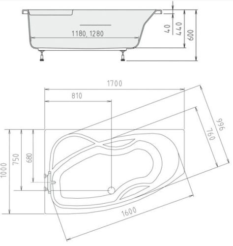 Kád, POLYSAN MAMBA kád 170x100x45 cm, bal : 76111 Sapho