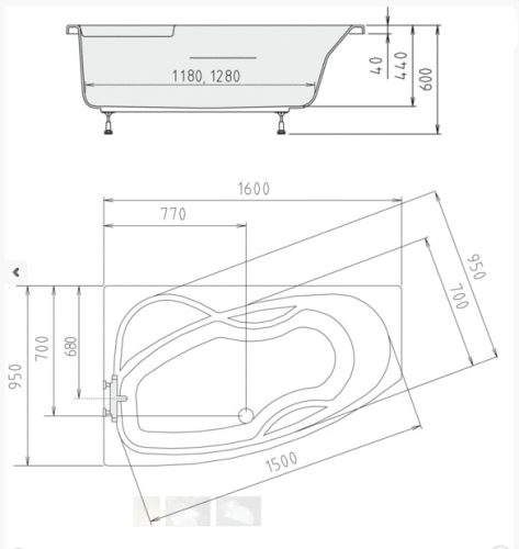Kád, POLYSAN MAMBA kád 160x95x45, bal : 27111 Sapho