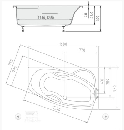 Kád, POLYSAN MAMBA kád 160x95x45, jobb : 28111 Sapho
