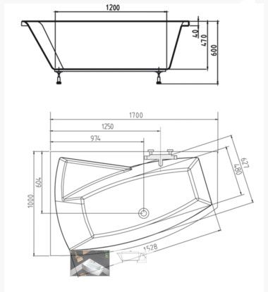 Kád, POLYSAN EVIA kád 170x100x47, bal : 21611 Sapho