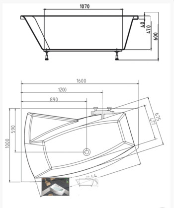 Kád, POLYSAN EVIA kád 160x100x47, bal : 11611 Sapho