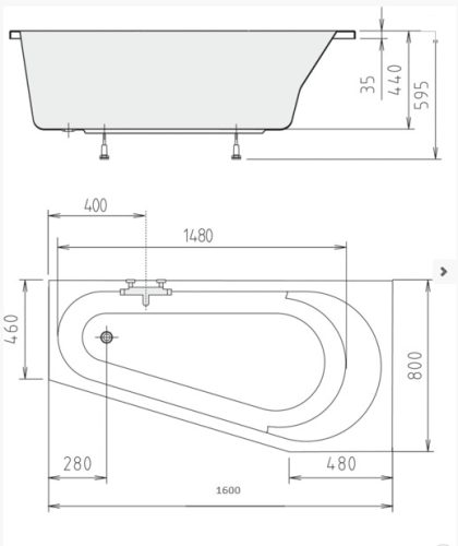 Kád, POLYSAN PROJEKTA kád 160x80x46, jobb : 21111 Sapho