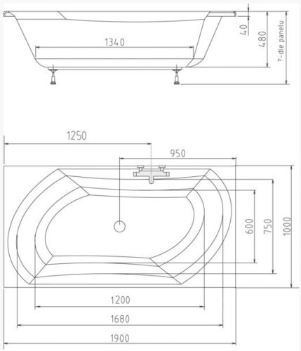 Kád, POLYSAN SALSA kád 190x100x47 cm : 44119 Sapho