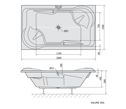 Kád, POLYSAN DUO kád 200x120x45 : 16111 Sapho