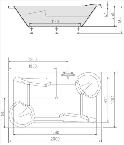 Kád, POLYSAN DUO kád 200x120x45 : 16111 Sapho