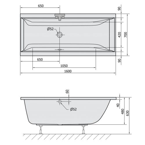 Kád, POLYSAN CLEO kád 160x70x48 cm : 73611 Sapho
