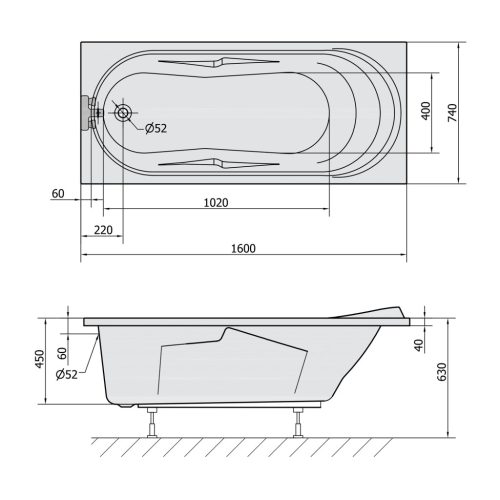 Kád, POLYSAN ADRIANA kád 160x74x45 : 43111 Sapho
