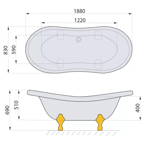 Kád, POLYSAN CHARLESTON kád 188x80, fehér lábbal: 38112 Sapho