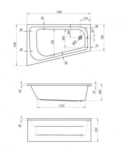 Kád, Kolpa San Beatrice-D 170x110 jobbos komplett