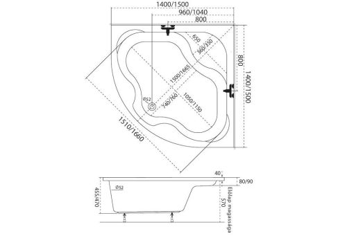 Hidromasszázs rendszer, M-Acryl Samanta  140x140, + 10 fúvókás pezsgőfürdő