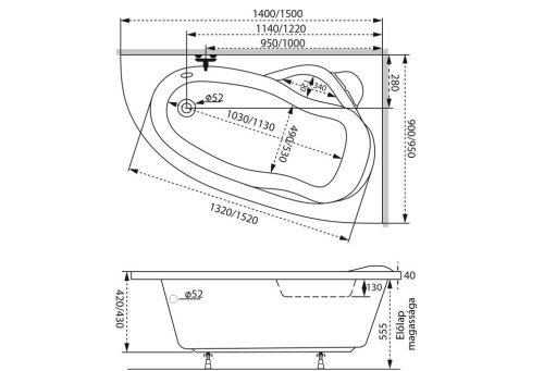 Kád, M-Acryl Liza 140x90 Jobbos
