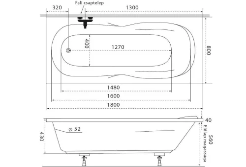 Hidromasszázs rendszer, M-Acryl Klara  180x80, + 10 fúvókás pezsgőfürdő