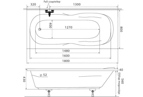 Hidromasszázs kád, M-Acryl Klara  180x80 Wellness Premium 24 fúvókás elektronikus