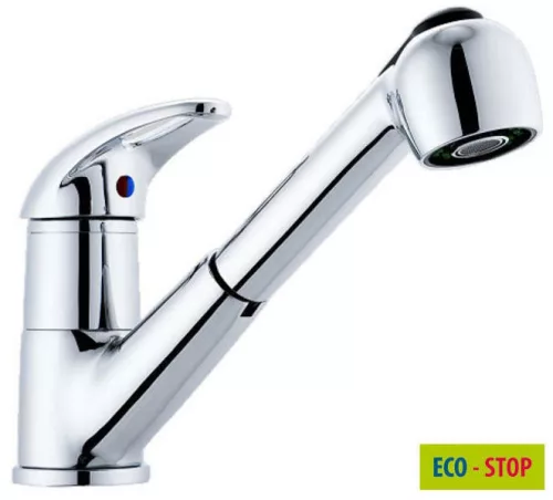 Mosogató csaptelep, AQUALINE KASIOPEA Mosogató-csaptelep, kihúzható zuhannyal, ECO-STOP: 1107-70