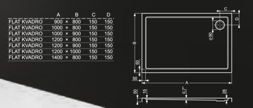 Zuhanytálca, Roltechnik Flat Kvadro 800x900 szögletes :RT