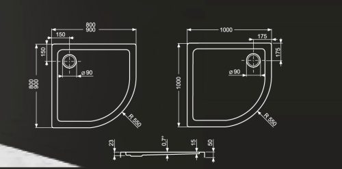 Zuhanytálca, Roltechnik Flat Round 1000x1000 íves :RT
