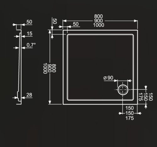 Zuhanytálca, Roltechnik Flat Kvadro 1500x750 szögletes :RT