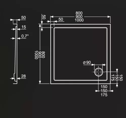 Zuhanytálca, Roltechnik Flat Kvadro 1600x750 szögletes :RT