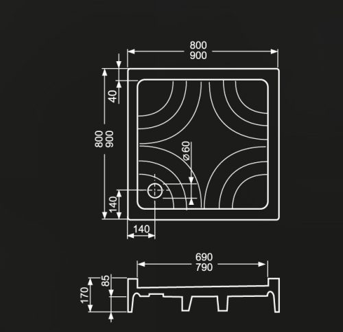 Zuhanytálca, Roltechnik Cola-P 800x800 önhordó szögletes