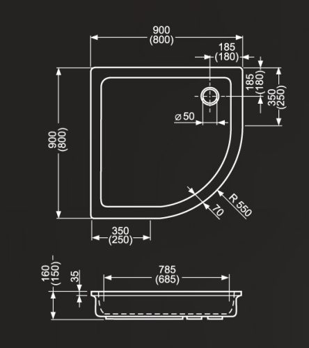 Zuhanytálca, Roltechnik Hawaii 800x800 íves :RT