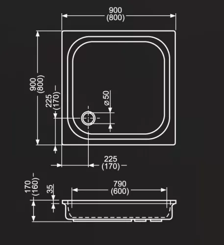 Zuhanytálca, Roltechnik Cola 900x900 szögletes