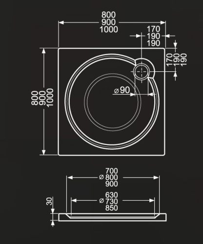 Zuhanytálca, Roltechnik Macao-M 800x800 szögletes :RT