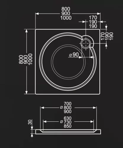 Zuhanytálca, Roltechnik Macao-M 900x900 szögletes :RT