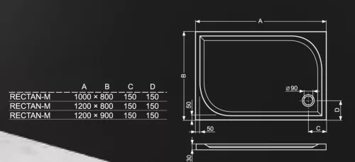 Zuhanytálca, Roltechnik Rectan-M 1200x900 szögletes :RT