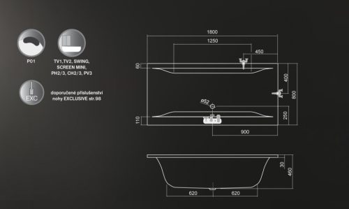 Kád, Roltechnik Savona 180x80 egyenes : RT