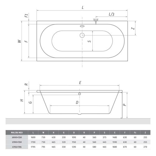 Kád, Roltechnik MALIBU NEO 180 1800x800