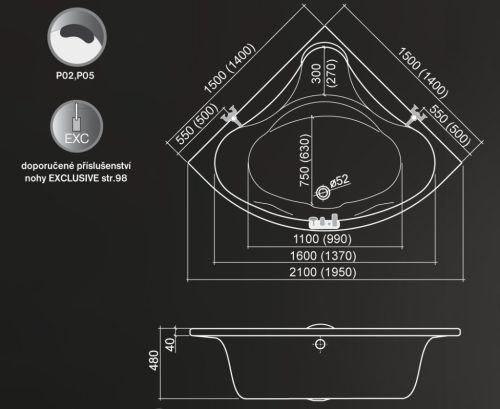Kád, Roltechnik Sabrina Neo 150x150 akril sarok : RT