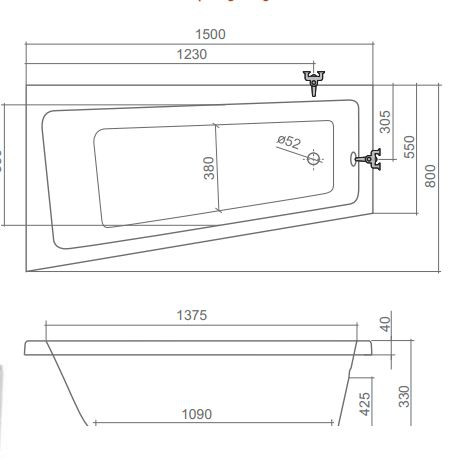 Kád, Roltechnik Eva Side 150x80 aszimmetrikus :RT