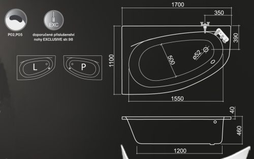 Kád, Roltechnik Isabella Neo 170x110 aszimm. sarok : RT