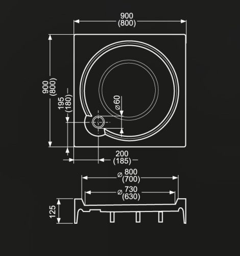 Zuhanytálca, Roltechnik Aloha-P/800 szögletes Sanipro