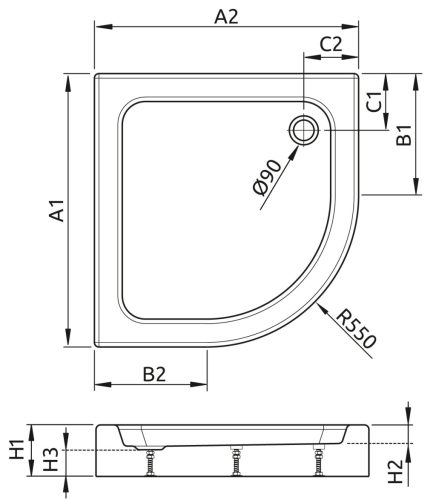 Zuhanytálca, Radaway Laros A 85x85 akril zuhanytálca