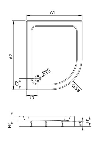 Zuhanytálca, Radaway Laros E 100x80 jobbos akril zuhanytálca
