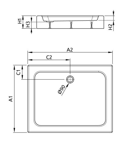 Zuhanytálca, Radaway Laros D 120x90 akril zuhanyálca előlappal