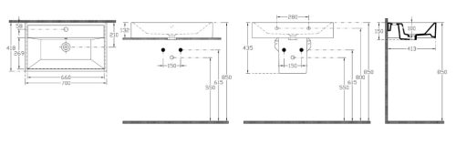 Mosdó, AQUALINE pultra vagy falra szerelhető 70x42 10SF50070