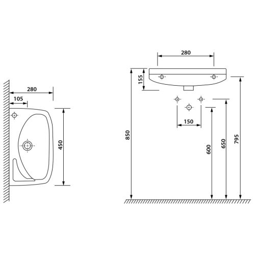 Mosdó, AQUALINE SMALL Mosdó 45x28 cm: 91451