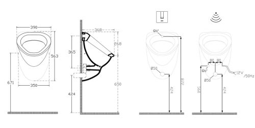 Vizelde, AQUALINE piszoár hátsó bekötés szifon 58x39cm 10SZ92001-DS