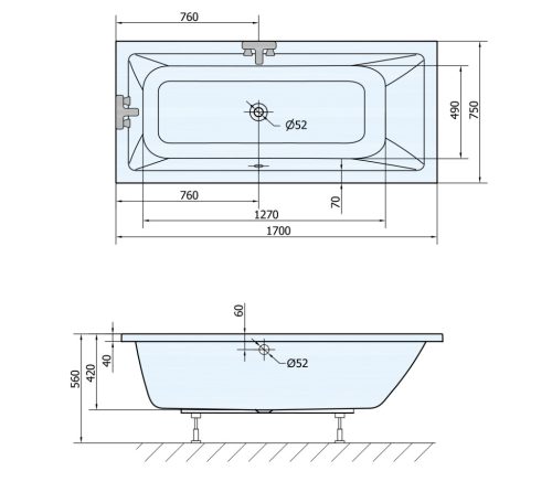 Kád, AQUALINE NISA kád 170x75x41 cm: A1775