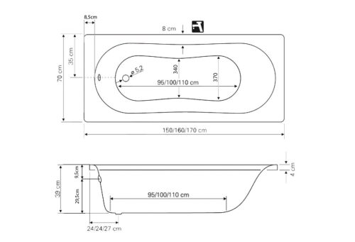 Kád, AQUALINE JIZERA - Akril kád 160x70: G1670