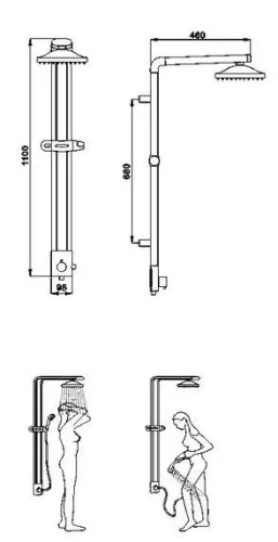 Zuhanyszett, AQUALINE TOUR zuhanyoszlop aluminium, magasság 1100 mm SL030